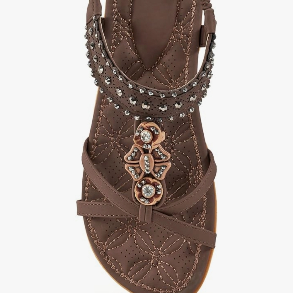 Alicegana women's brown leather sandals size 45/11 strappy jewels cute